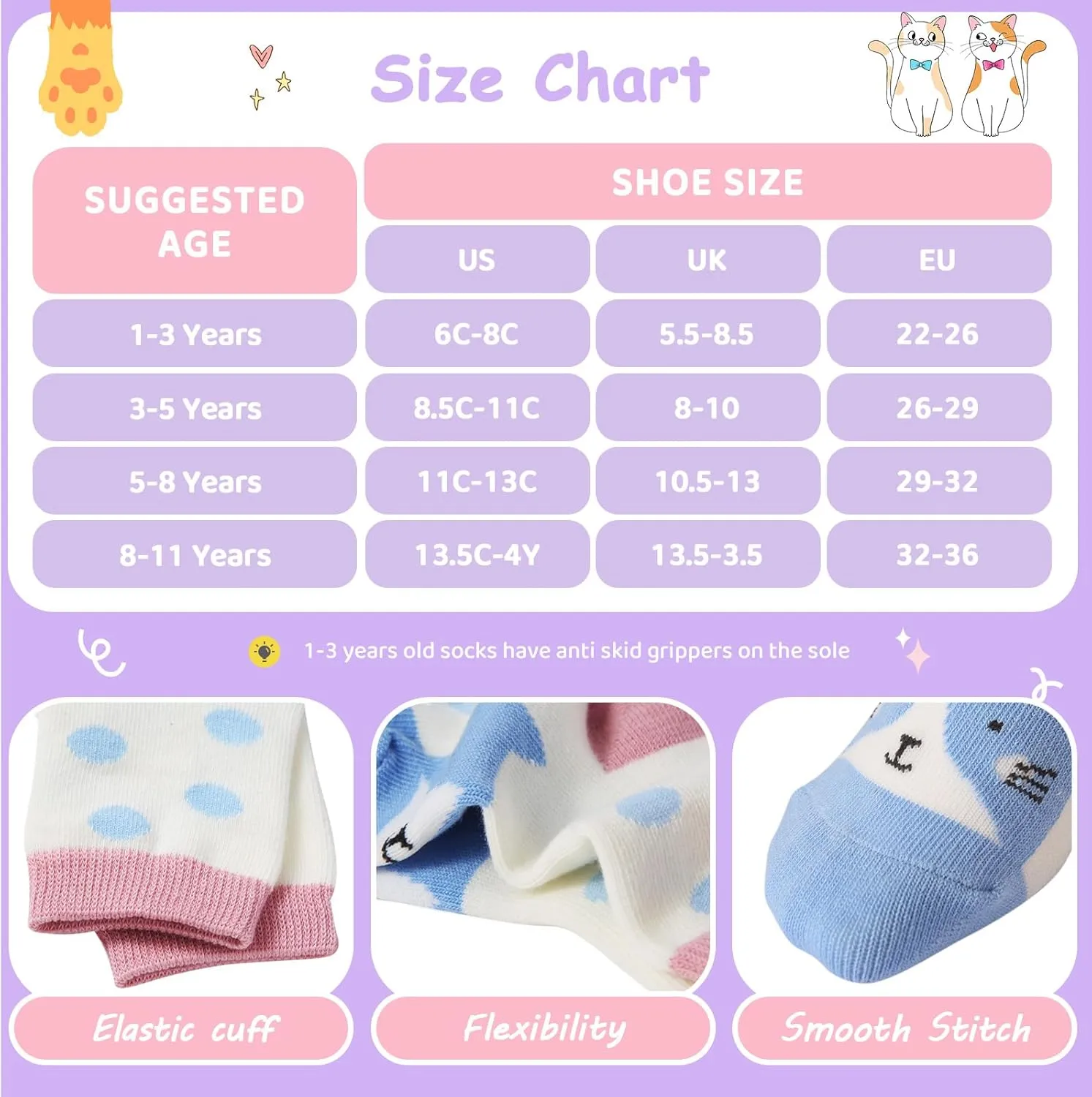 CHUNG Toddler Little Girls Crew Socks Cotton Colorful Sports Casual Daily Fun Cute Animal Pupil Students School Back