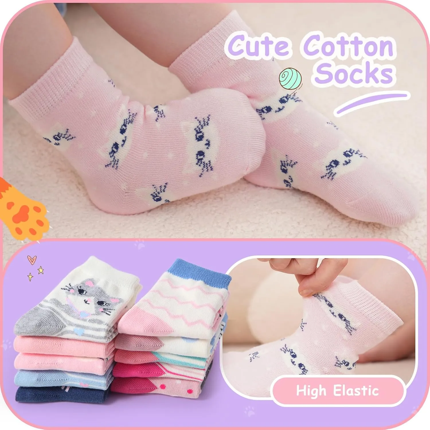 CHUNG Toddler Little Girls Crew Socks Cotton Colorful Sports Casual Daily Fun Cute Animal Pupil Students School Back