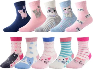 CHUNG Toddler Little Girls Crew Socks Cotton Colorful Sports Casual Daily Fun Cute Animal Pupil Students School Back