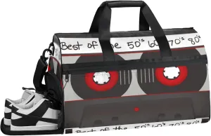 Classic Gym Bag for Womens Mens with Shoes Compartment, Cartoon Cassette Duffle Bag for Airplane Sport Gym Tote Bags Yoga Waterproof Weekender Travel Bag