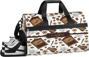 Coffee Bean Cup Pattern Sports Gym Bag with Wet Pocket & Shoes Compartment Waterproof Workout Duffel Bag for Women and Men Weekender Overnight Duffle Bag Travel Carry-on Tote