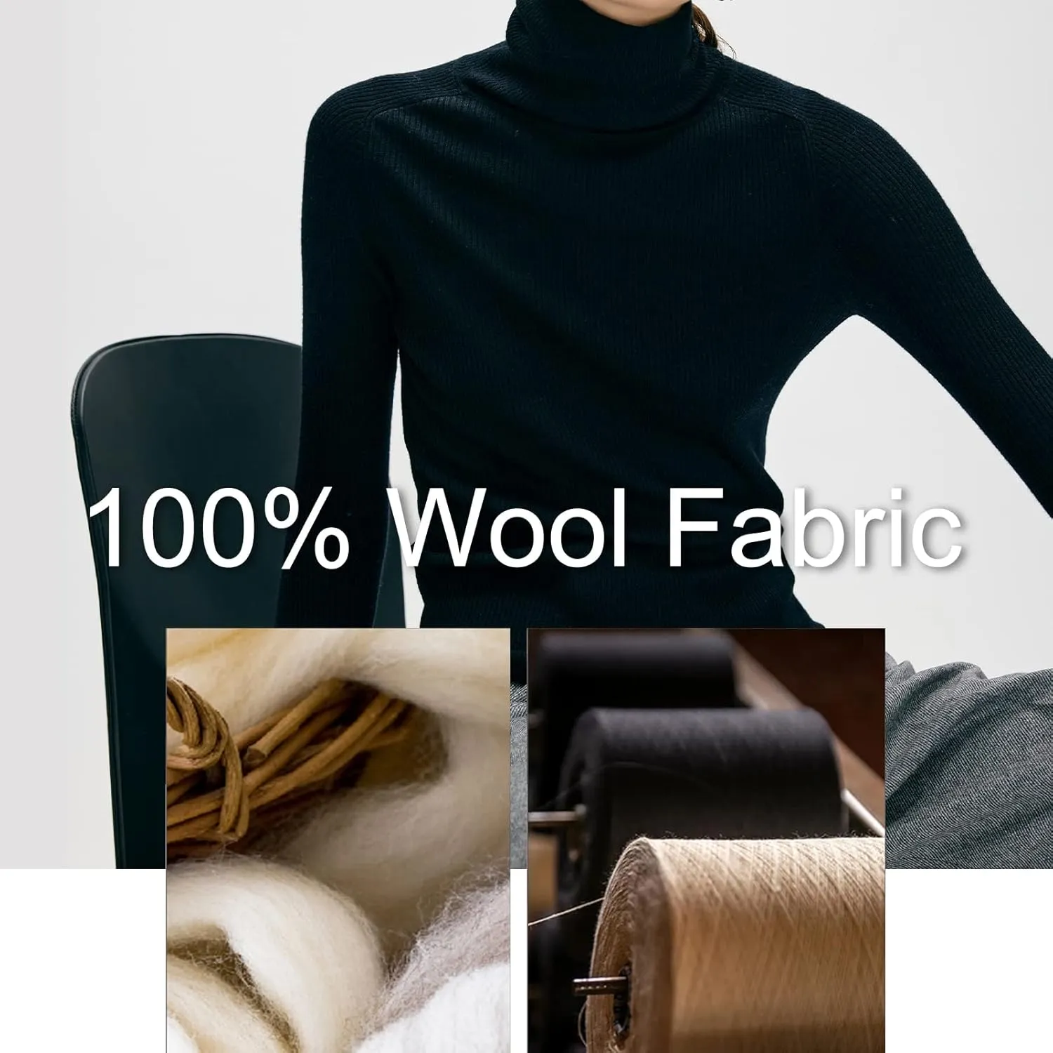 COLD POSH Women's 100% Merino Wool Knitted Turtleneck Sweater High Neck Slim Fit Knit Sweaters Long Sleeve Soft Warm Tops