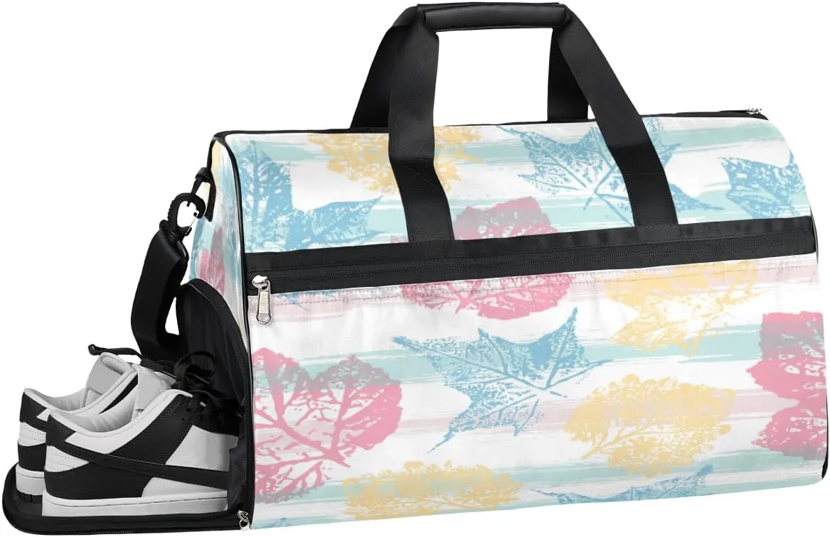 Colored Leaves Plant Anime Sports Gym Bag with Wet Pocket & Shoes Compartment Waterproof Workout Duffel Bag for Women and Men Weekender Overnight Duffle Bag Travel Carry-on Tote