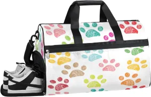 Colorful Animal Paw Print Resistant Sports Gym Bag for Women Men Travel Duffel bag with Wet Pocket & Shoes Compartment Waterproof Weekender Bag 19.7"x9.9"x13"