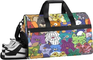 Colorful Animals Dog Cat Resistant Sports Gym Bag for Women Men Travel Duffel bag with Wet Pocket & Shoes Compartment Waterproof Weekender Bag 19.7"x9.9"x13"