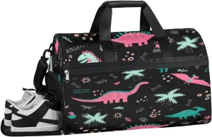 Colorful Dinosaur Style Sports Gym Bag with Wet Pocket & Shoes Compartment Waterproof Workout Duffel Bag for Women and Men Weekender Overnight Duffle Bag Travel Carry-on Tote