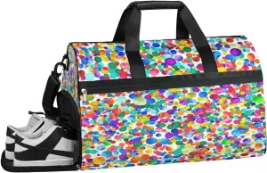 Colorful Polka Dots Sports Gym Bag with Wet Pocket & Shoes Compartment Waterproof Workout Duffel Bag for Women and Men Weekender Overnight Duffle Bag Travel Carry-on Tote
