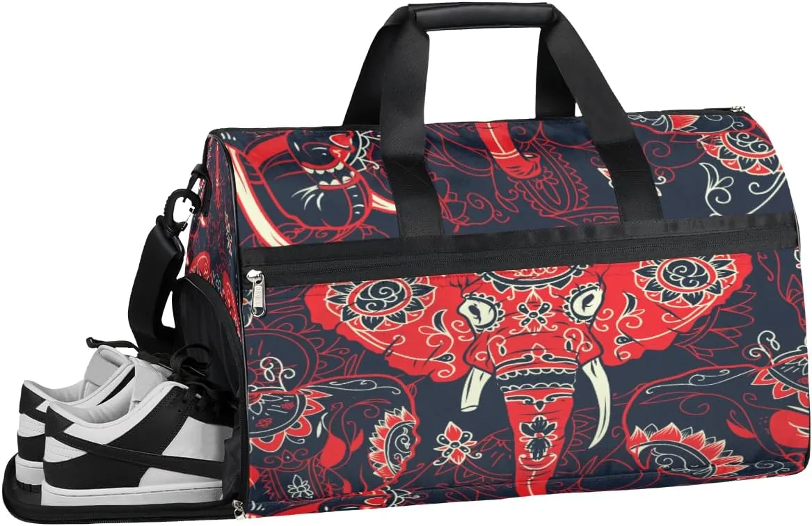 Colorful Sugar Elephant Resistant Sports Gym Bag for Women Men Travel Duffel bag with Wet Pocket & Shoes Compartment Waterproof Weekender Bag 19.7"x9.9"x13"