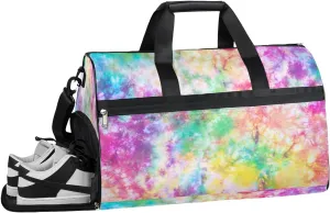 Colorful Tie Dye Resistant Sports Gym Bag for Women Men Travel Duffel bag with Wet Pocket & Shoes Compartment Waterproof Weekender Bag 19.7"x9.9"x13"