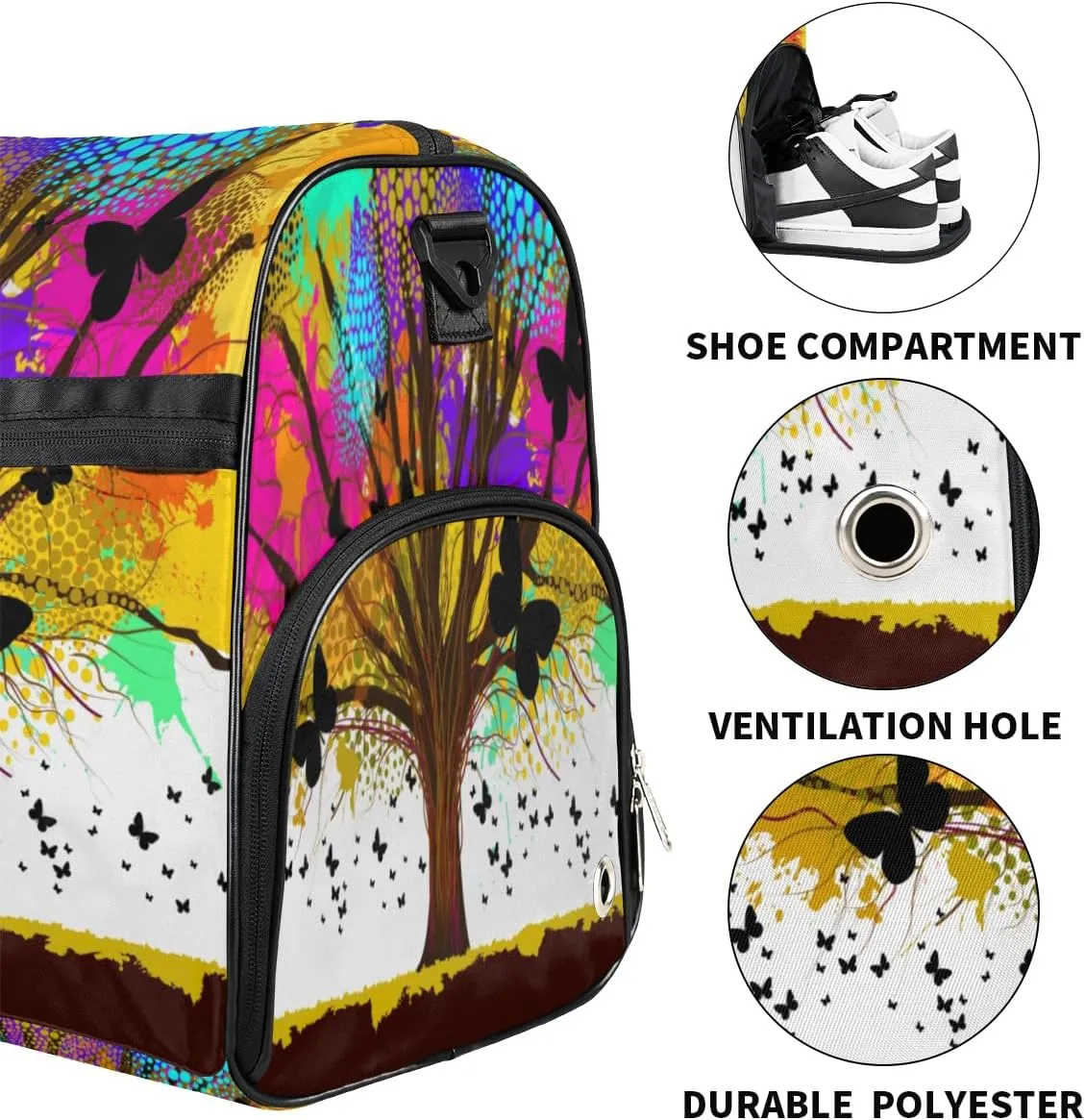 Colorful Tree Sports Gym Bag for Women Men Travel Duffel Bag with Wet Pocket & Shoes Compartment Waterproof Weekender Overnight Tote Carry on Bag Lightweight