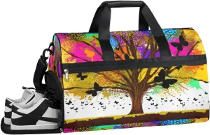 Colorful Tree Sports Gym Bag for Women Men Travel Duffel Bag with Wet Pocket & Shoes Compartment Waterproof Weekender Overnight Tote Carry on Bag Lightweight