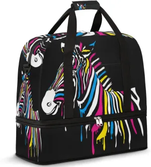 Colorful Zebra Animal Art Painting Foldable Travel Duffel Bag Tote Carry On Luggage Sport Duffle for Women Men Gym Bag Overnight Weekender Bags with Shoe Compartments & Shoulder Strap