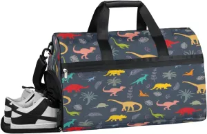 Colourful Dinosaur Style Sports Gym Bag with Wet Pocket & Shoes Compartment Waterproof Workout Duffel Bag for Women and Men Weekender Overnight Duffle Bag Travel Carry-on Tote