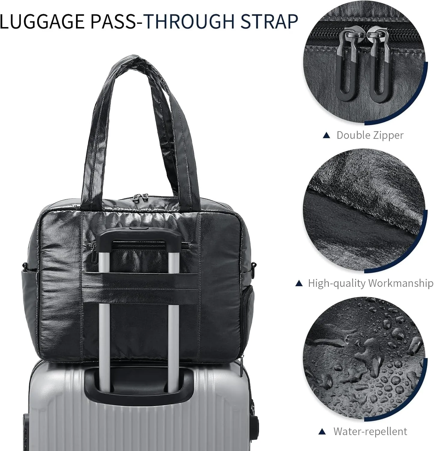 Compact Travel Duffel Bag for Women, 30L Gym Bag - Stylish Weekender Bag with Shoe Pocket, TSA-Approved Carry-On for Airplane, Fitness, Weekend Getaway(Black)