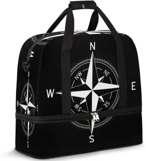 Compass Foldable Travel Duffel Bag Tote Carry on Luggage Sport Duffle for Women Men Gym Bag Overnight Weekender Bags with Shoe Compartments and Shoulder Strap