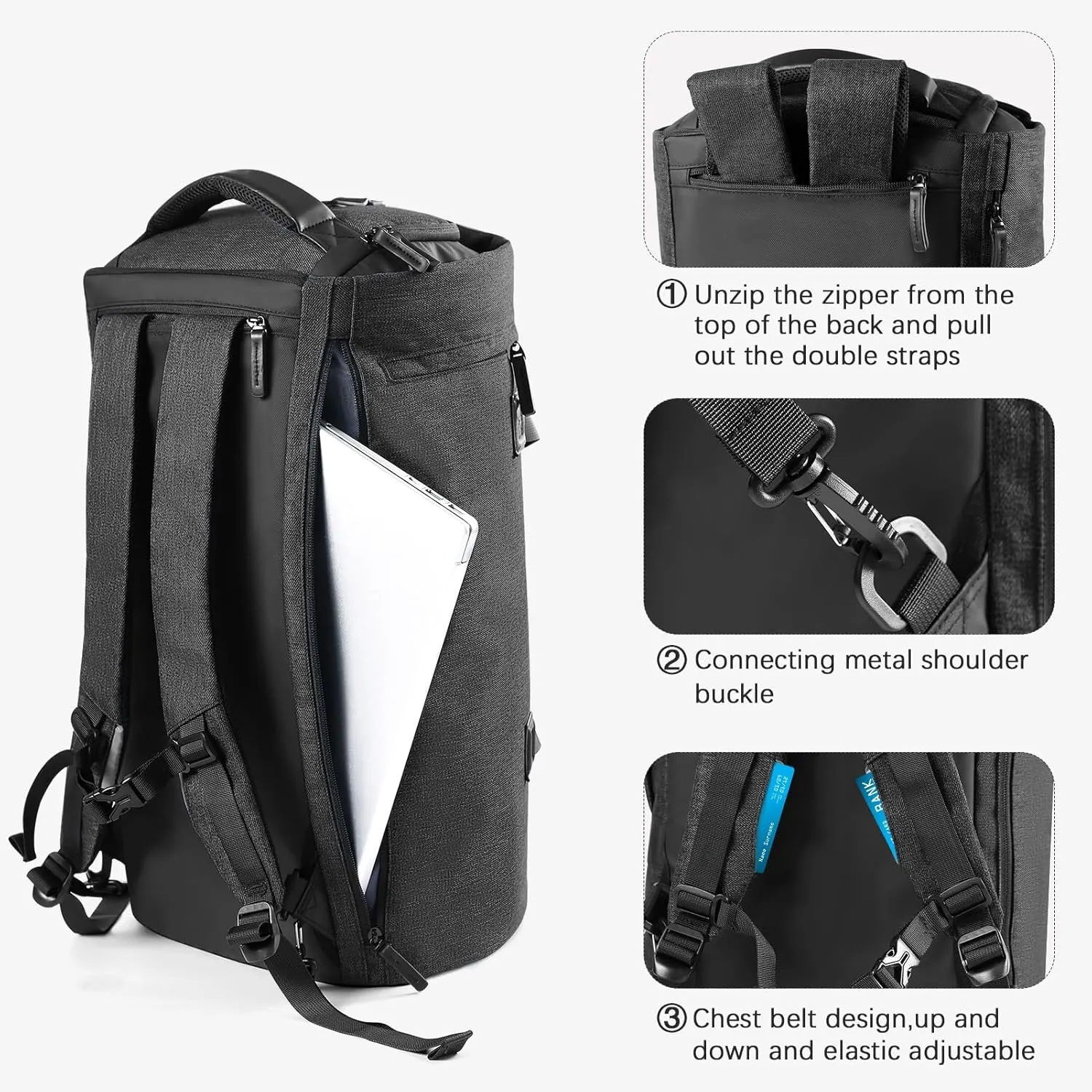 Convertible Garment Bag with Shoe Compartment,Carry on with Backpack Straps,3 in 1 Hanging Suitcase Suit,Black