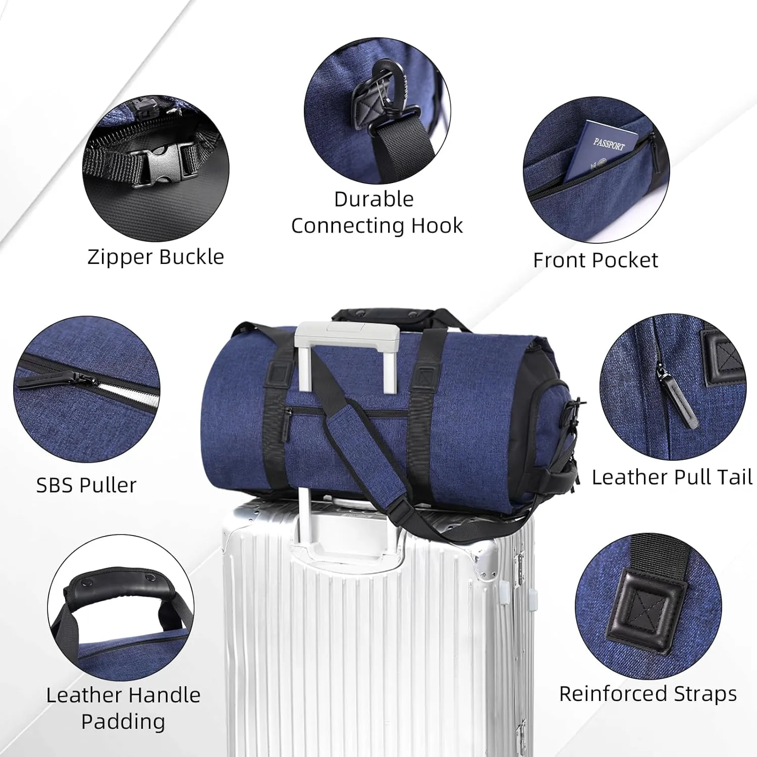 Convertible Garment Bag with Shoe Compartment,Carry on with Backpack Straps,3 in 1 Hanging Suitcase Suit,Navy Blue