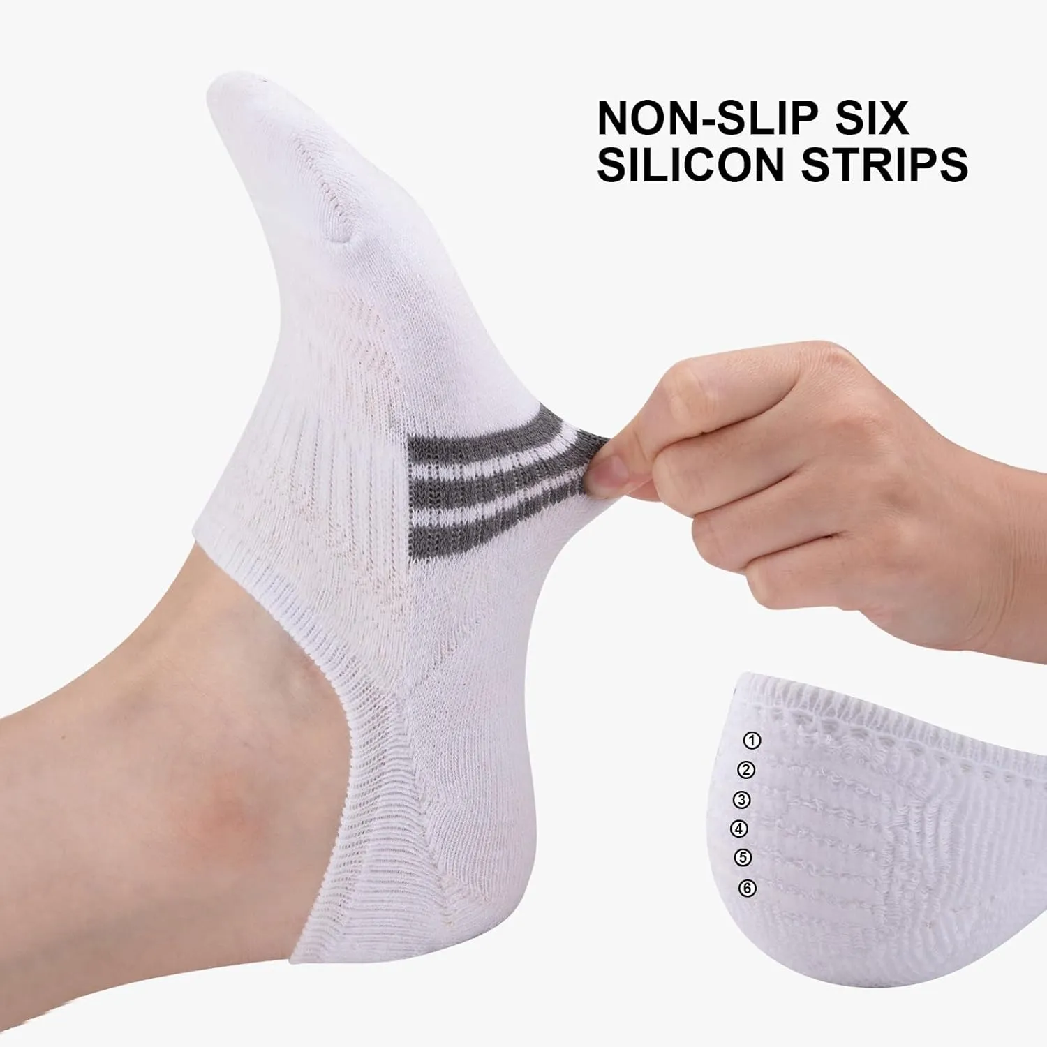 COOPLUS No Show Socks Womens Athletic Cushioned Cotton Low Cut Non Slip Running Invisible Socks (6 Pairs)