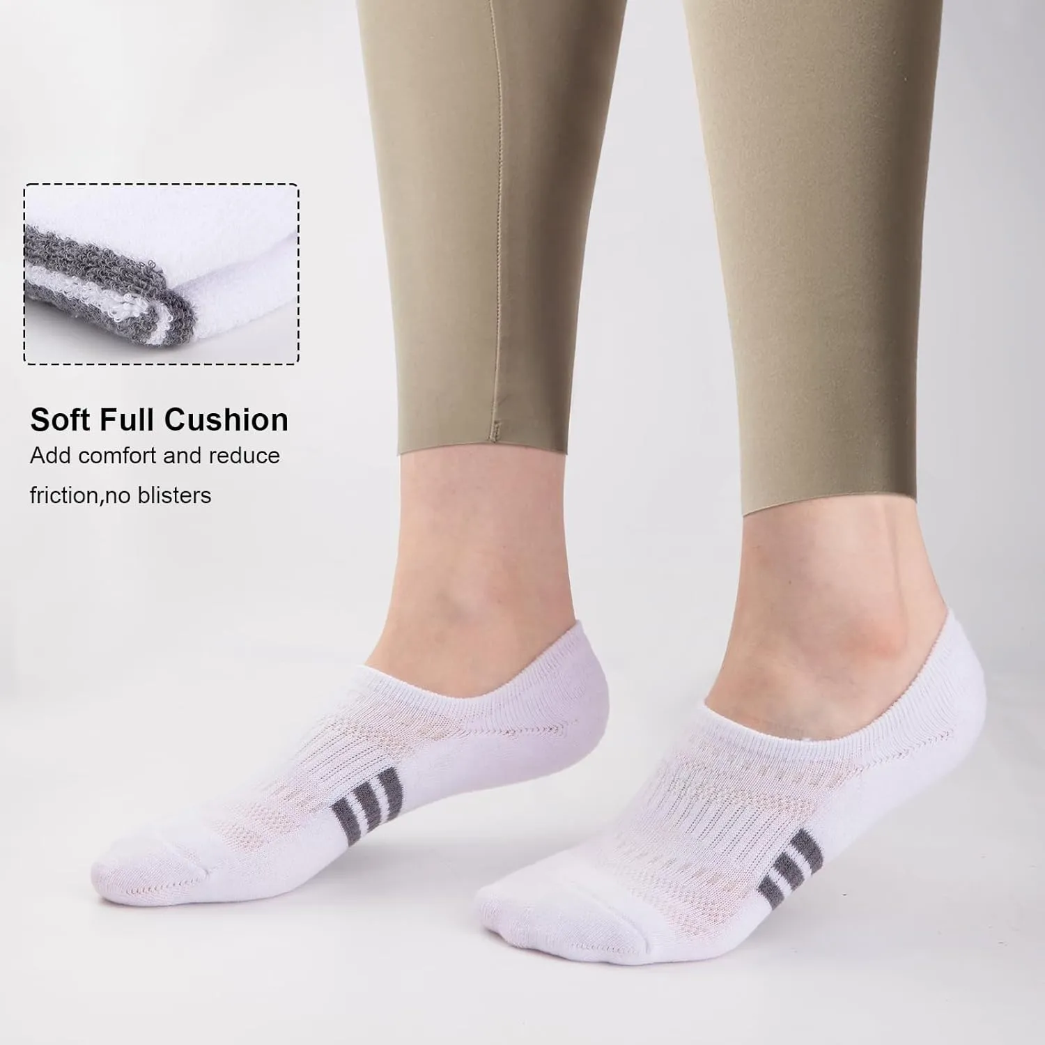 COOPLUS No Show Socks Womens Athletic Cushioned Cotton Low Cut Non Slip Running Invisible Socks (6 Pairs)