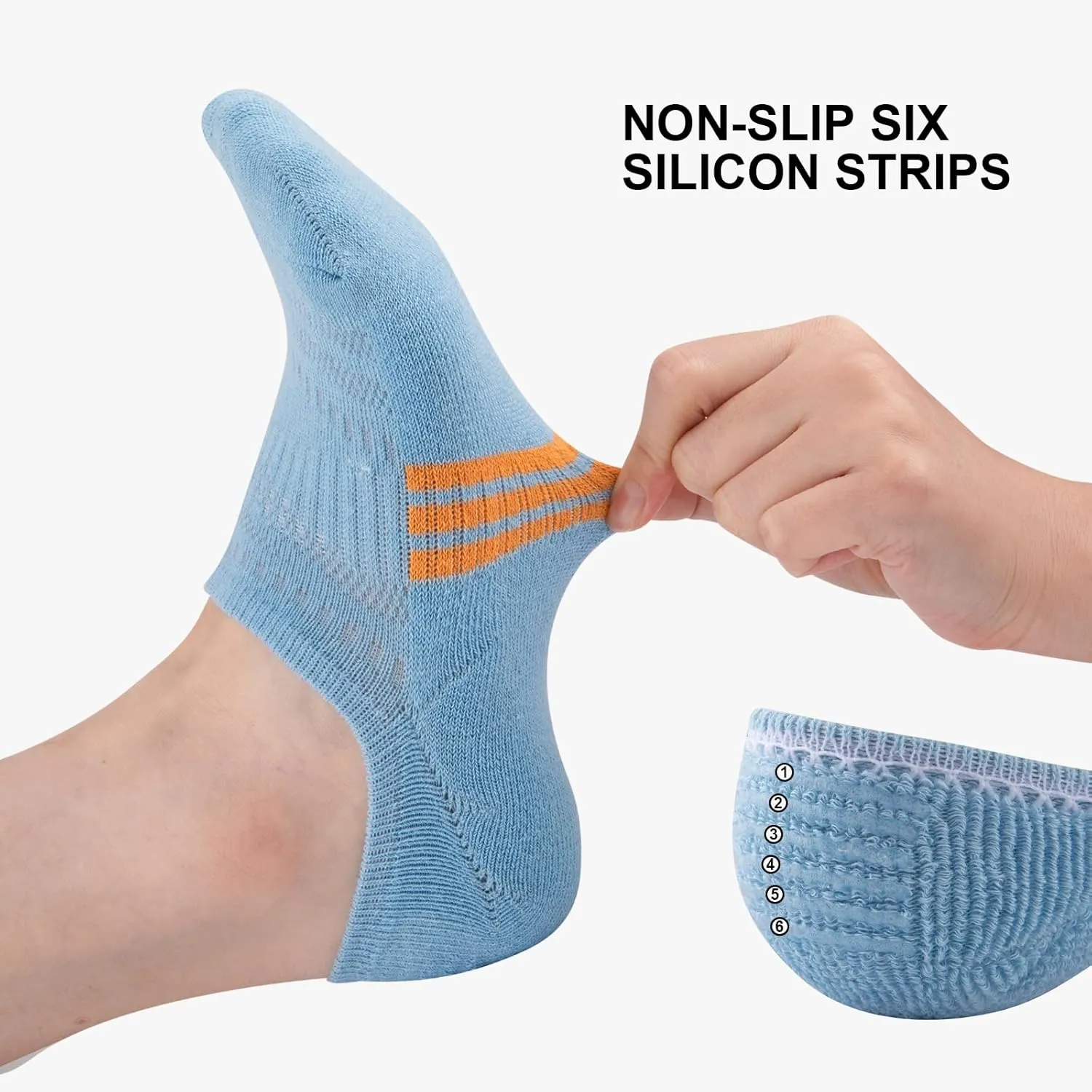 COOPLUS No Show Socks Womens Athletic Cushioned Cotton Low Cut Non Slip Running Invisible Socks (6 Pairs)