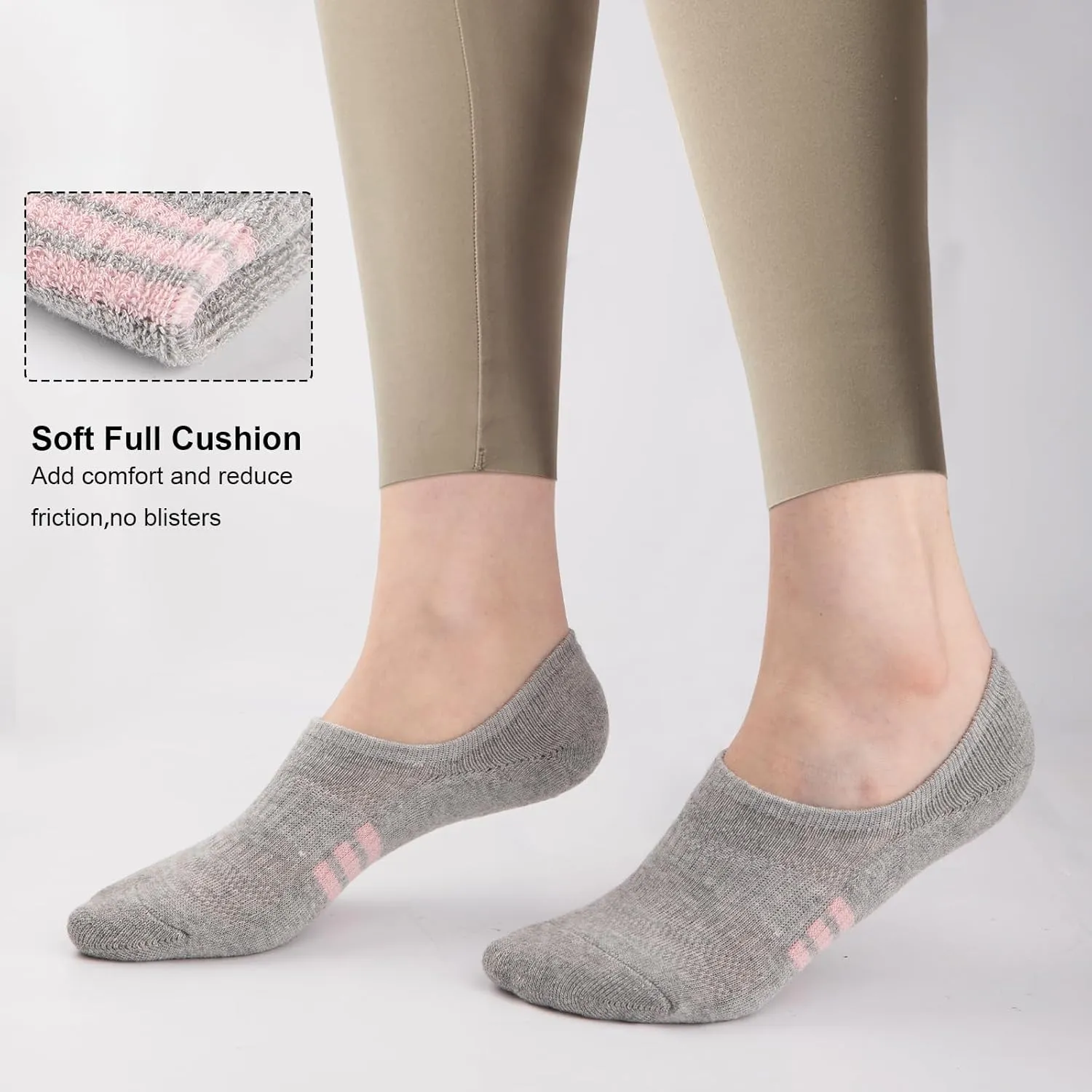 COOPLUS No Show Socks Womens Athletic Cushioned Cotton Low Cut Non Slip Running Invisible Socks (6 Pairs)