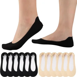 COOPLUS No Show Socks Womens Cotton Non Slip Low Cut Liner Socks Thin Invisible Socks for Flats Loafers 6 Pairs