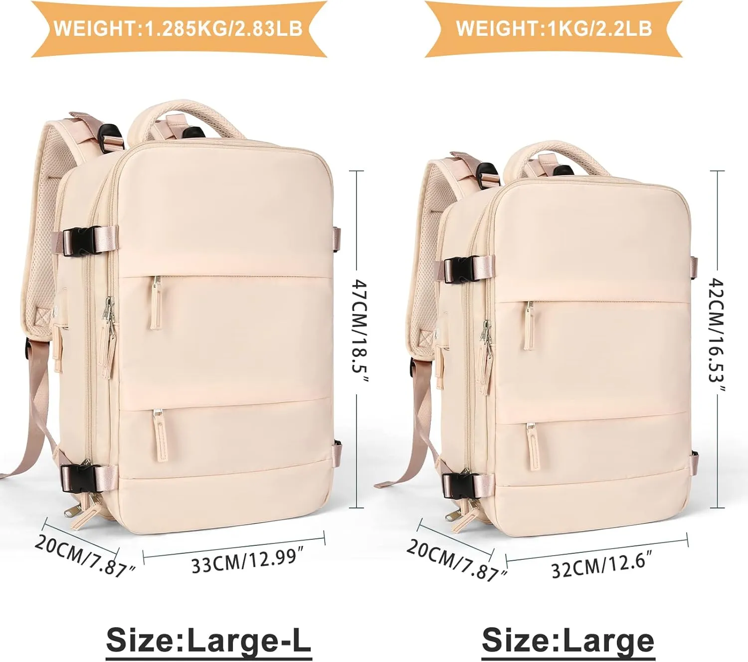 coowoz Large Casual Travel Backpack For Women Men,Carry On Rucksack Flight Approved,Hiking Waterproof Outdoor Sports Daypack Fit 15.6 Inch Laptop Shoes Compartment (Beige)