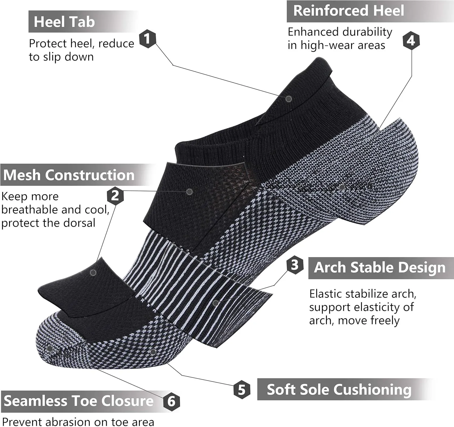 Copper Running Socks, Unisex Ankle Crew Moisture Wicking Anti Smell Sport Trekking Hiking Cushion Socks
