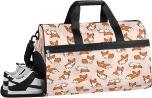 Corgis Dog Animal Sports Gym Bag with Wet Pocket & Shoes Compartment Waterproof Workout Duffel Bag for Women and Men Weekender Overnight Duffle Bag Travel Carry-on Tote