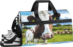 Cow Animal Sports Gym Bag with Wet Pocket & Shoes Compartment Waterproof Workout Duffel Bag for Women and Men Weekender Overnight Duffle Bag Travel Carry-on Tote