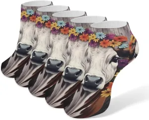 Cow Painting Farmhouse 5 Pairs Low Cut Ankle Socks for Men Women Athletic Running Socks No Show Breathable