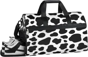 Cow Print Animal Sports Gym Bag with Wet Pocket & Shoes Compartment Waterproof Workout Duffel Bag for Women and Men Weekender Overnight Duffle Bag Travel Carry-on Tote