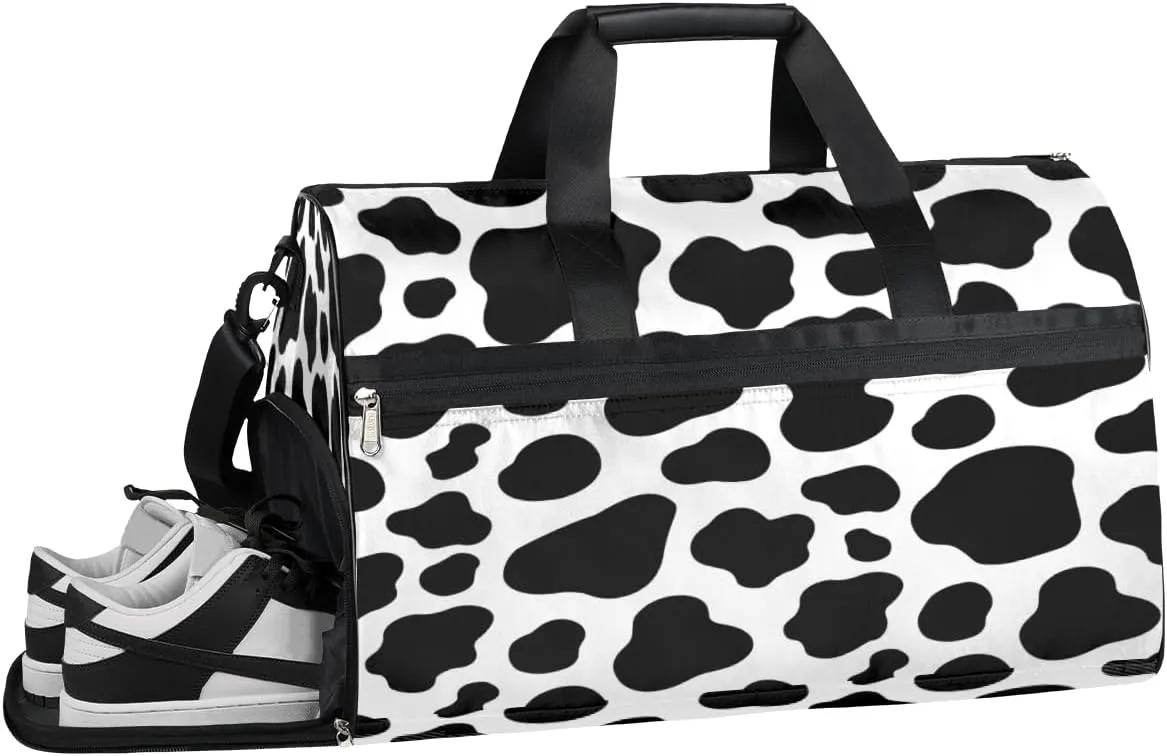 Cow Print Animal Sports Gym Bag with Wet Pocket & Shoes Compartment Waterproof Workout Duffel Bag for Women and Men Weekender Overnight Duffle Bag Travel Carry-on Tote