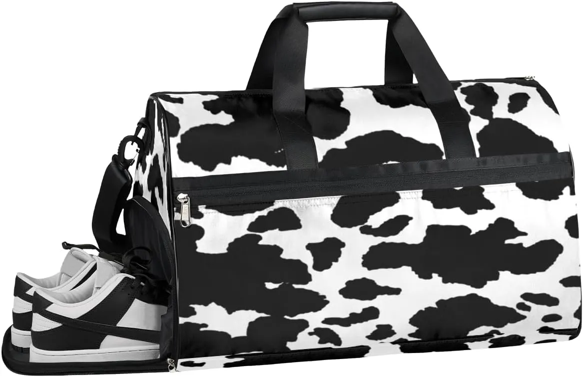 Cow Sports Gym Bag with Wet Pocket & Shoes Compartment Waterproof Workout Duffel Bag for Women and Men Weekender Overnight Duffle Bag Travel Carry-on Tote