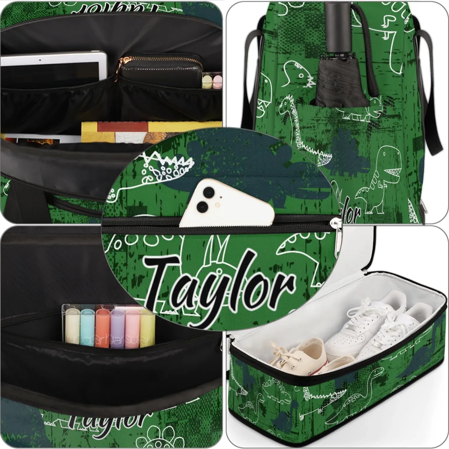 Customized Gym Bag for Women, Personalized Dinosaur Travel Duffel Bag with Name, Animal Theme Weekender Overnight Bag with Shoes Compartment for Men Travel Yoga