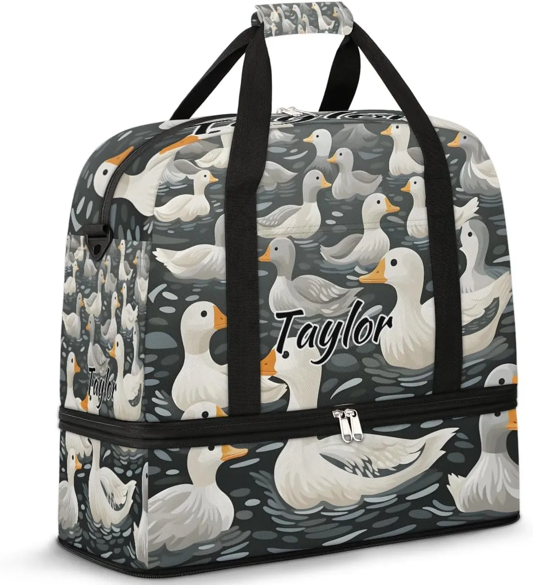 Customized Gym Bag for Women, Personalized Duck Travel Duffel Bag with Name, Farmhouse Duck Weekender Overnight Bag with Shoes Compartment for Men Travel Yoga