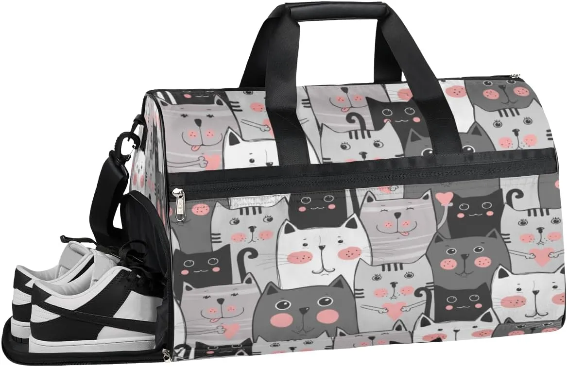 Cute Animals Cat Sports Gym Bag with Wet Pocket & Shoes Compartment Waterproof Workout Duffel Bag for Women and Men Weekender Overnight Duffle Bag Travel Carry-on Tote