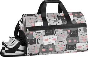 Cute Animals Cat Sports Gym Bag with Wet Pocket & Shoes Compartment Waterproof Workout Duffel Bag for Women and Men Weekender Overnight Duffle Bag Travel Carry-on Tote