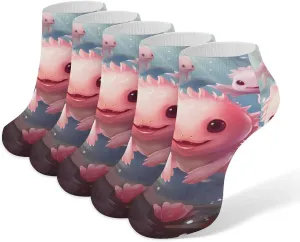 Cute Axolotls 5 Pairs Low Cut Ankle Socks for Men Women Athletic Running Socks No Show Breathable