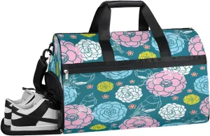 Cute Camellia Sports Gym Bag with Wet Pocket & Shoes Compartment Waterproof Workout Duffel Bag for Women and Men Weekender Overnight Duffle Bag Travel Carry-on Tote