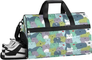 Cute Cat Animal Sports Gym Bag with Wet Pocket & Shoes Compartment Waterproof Workout Duffel Bag for Women and Men Weekender Overnight Duffle Bag Travel Carry-on Tote