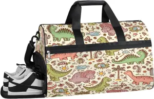 Cute Dinosaur Sports Gym Bag with Wet Pocket & Shoes Compartment Waterproof Workout Duffel Bag for Women and Men Weekender Overnight Duffle Bag Travel Carry-on Tote