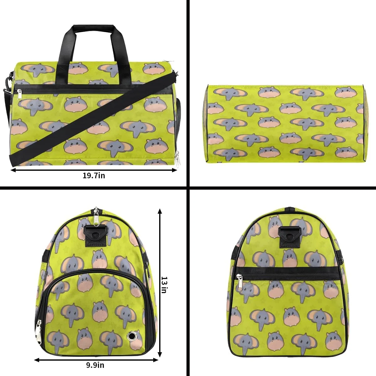 Cute Elephant Hippo Sports Gym Bag for Women Men Travel Duffel Bag with Wet Pocket & Shoes Compartment Waterproof Weekender Overnight Tote Carry on Bag Lightweight
