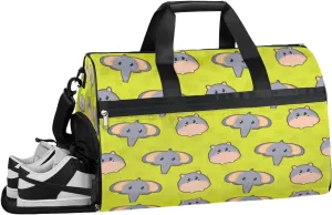 Cute Elephant Hippo Sports Gym Bag for Women Men Travel Duffel Bag with Wet Pocket & Shoes Compartment Waterproof Weekender Overnight Tote Carry on Bag Lightweight