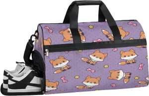 Cute Fox Sports Gym Bag with Wet Pocket & Shoes Compartment Waterproof Workout Duffel Bag for Women and Men Weekender Overnight Duffle Bag Travel Carry-on Tote