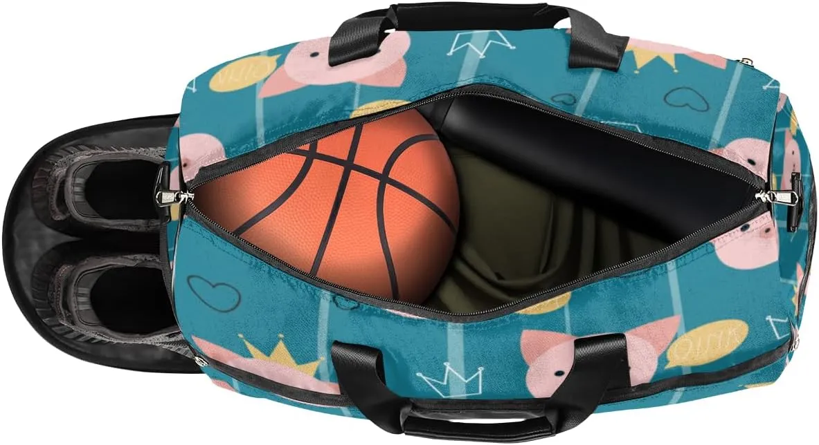 Cute Pig Pattern Sports Gym Bag for Women Men Travel Duffel Bag with Wet Pocket & Shoes Compartment Waterproof Weekender Overnight Tote Carry on Bag Lightweight