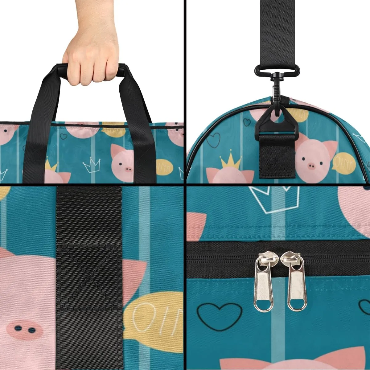 Cute Pig Pattern Sports Gym Bag for Women Men Travel Duffel Bag with Wet Pocket & Shoes Compartment Waterproof Weekender Overnight Tote Carry on Bag Lightweight