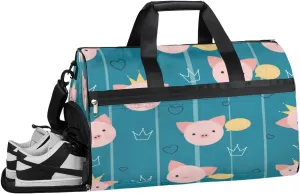 Cute Pig Pattern Sports Gym Bag for Women Men Travel Duffel Bag with Wet Pocket & Shoes Compartment Waterproof Weekender Overnight Tote Carry on Bag Lightweight