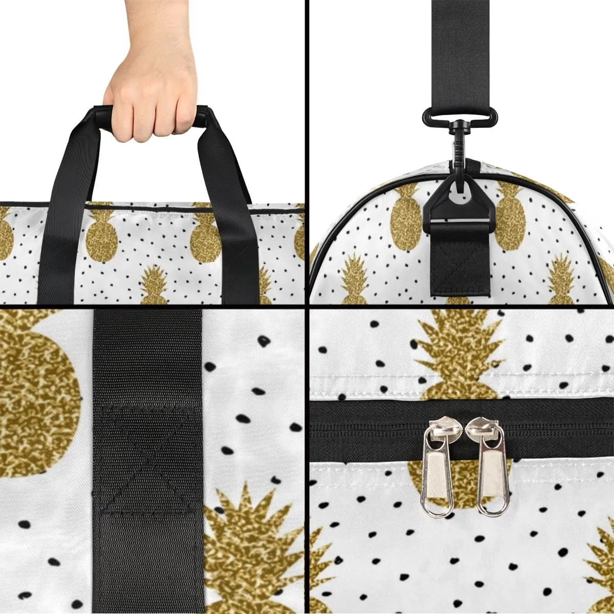Cute Pineapples Pattern Sports Gym Bag for Women Men Travel Duffel Bag with Wet Pocket & Shoes Compartment Waterproof Weekender Overnight Tote Carry on Bag Lightweight