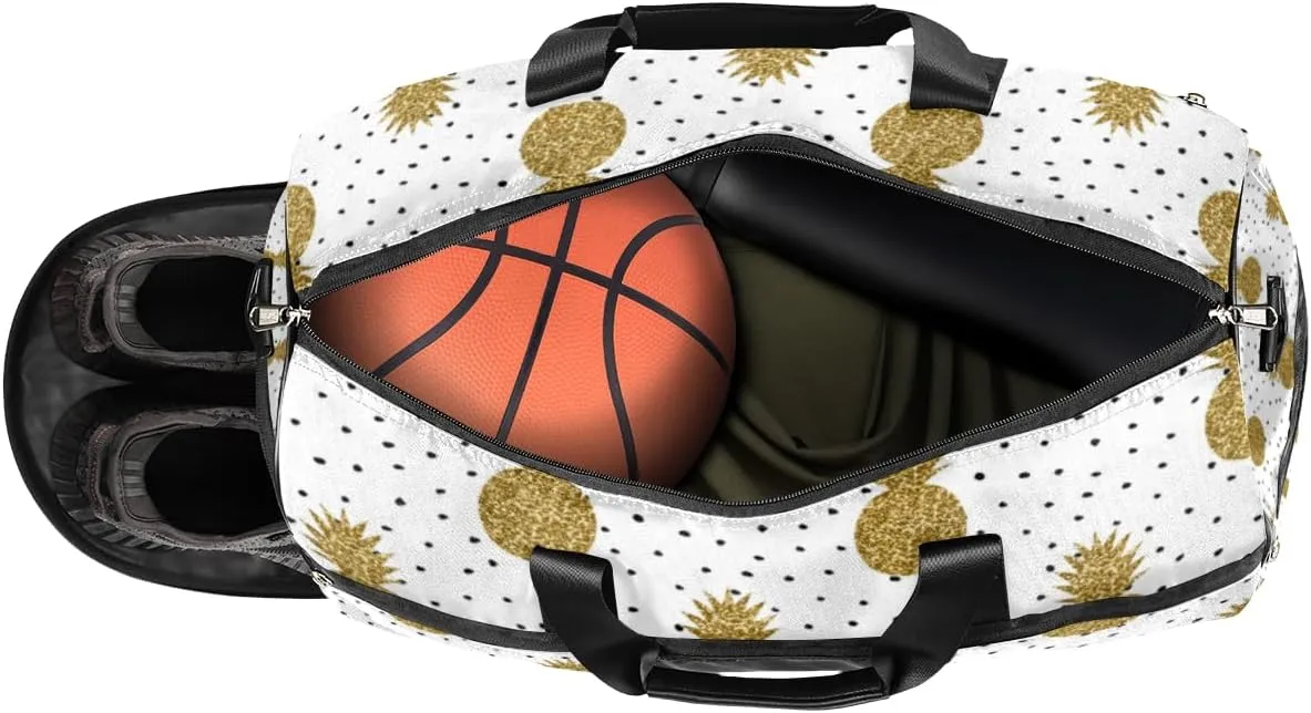 Cute Pineapples Pattern Sports Gym Bag for Women Men Travel Duffel Bag with Wet Pocket & Shoes Compartment Waterproof Weekender Overnight Tote Carry on Bag Lightweight